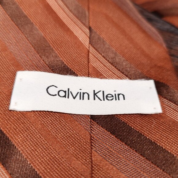 Calvin Klein Copper and Brown Striped Silk Tie - Picture 3 of 4